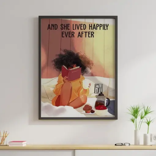Book Tea Loves Canvas Prints And She Lived Happily Ever After Vintage Wall Art Gifts Vintage Home Wall Decor Canvas