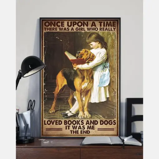 Books And Dogs Poster - Gifts For Dog Lover | Puppies Home Room Wall Art - Once Upon A Time There Was A Girl