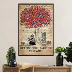 Books Lover Poster Prints | Reading Will Take You Everywhere | Wall Art Gift For Books Reader