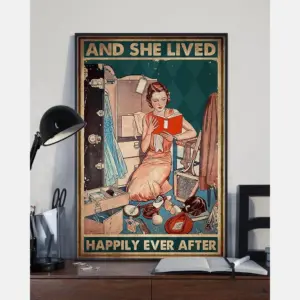 Books Loves Retro Girl Poster And She Lived Happily Ever After Vintage Room Home Decor Wall Art Gifts Idea