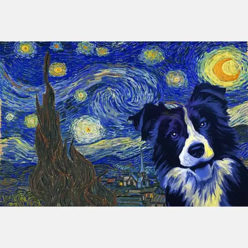 Border Collie Dog Van Gogh Style Starry Night