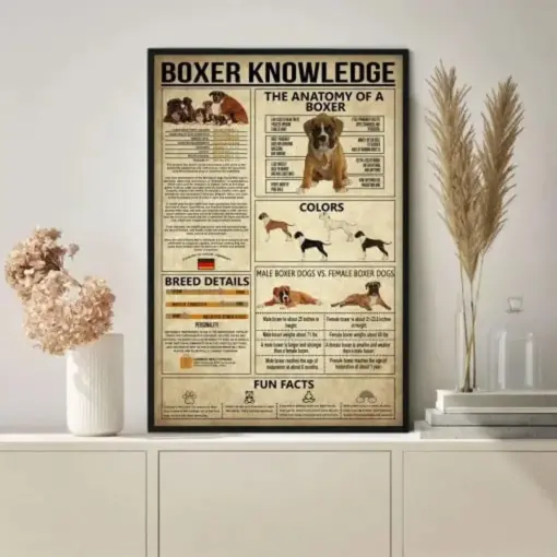Boxer Knowledge Poster Dog Boxer Art Dog Art Print Dog Boxer Decor Boxer Home Decor Gift For Dog Lover Boxer Lover Owner Gift