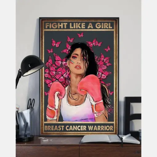 Breast Cancer Warrior Butterfly Poster Fight Like A Girl Vintage Room Home Decor Wall Art Gifts Idea