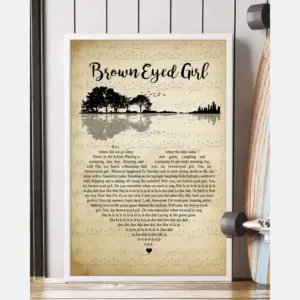 Brown Eyed Girl Song Lyrics Guitar Heart Vintage Portrait