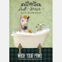 Bull Terrier Dog In Bathtub Bath Soap Established Wash Your Paws