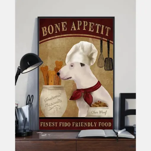 Bull Terrier Poster - Gifts For Dog Lover | Puppies Home Room Wall Art - Bone Appetit Finest Fido