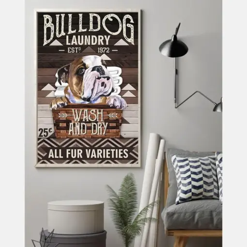 Bulldog Laundry Wash And Dry Canvas Prints - Gifts For Dog Lover | Puppies Home Room Wall Art