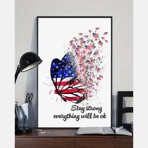 Butterfly American Flag Canvas Prints Stay Strong Everything Will Be Ok Vintage Wall Art Gifts Vintage Home Wall Decor Canvas