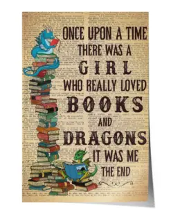 The Librarian Girl Who Really Loved Books and Dragons Poster - Satin Portrait Poster