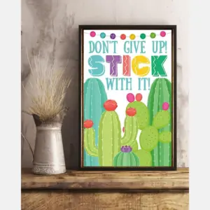 Cactus Don’T Give Up Classroom Teacher Poster Vintage Room Home Decor Wall Art Gifts Idea