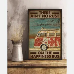 Camper Van Surf Car Canvas Prints There Ain’T No Rust On The Happiness Bus Vintage Wall Art Gifts Vintage Home Wall Decor Canvas