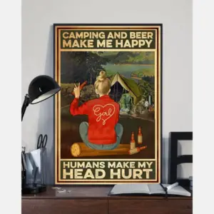 Camping And Beer Loves Poster Make Me Happy Vintage Room Home Decor Wall Art Gifts Idea