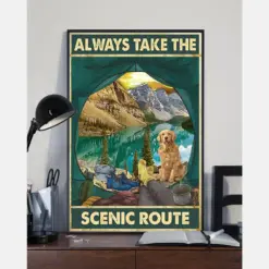 Camping And Dog Poster - Gifts For Dog Lover | Puppies Home Room Wall Art - Take The Scenic Route
