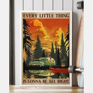 Camping Canvas Prints Every Little Thing Is Gonna Be Alright Vintage Wall Art Gifts Vintage Home Wall Decor Canvas