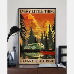 Camping Poster Every Little Thing Is Gonna Be Alright Vintage Room Home Decor Wall Art Gifts Idea