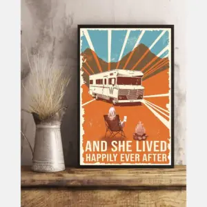 Camping Rv Car Canvas Prints And She Lived Happily Ever After Vintage Wall Art Gifts Vintage Home Wall Decor Canvas