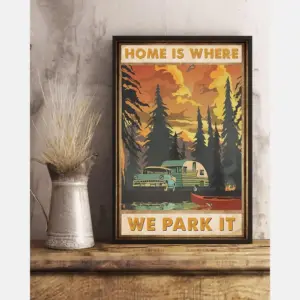 Camping Rv Car Canvas Prints Home Is Where We Park It Vintage Wall Art Gifts Vintage Home Wall Decor Canvas