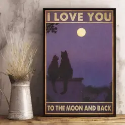 Canvas Gift For Loves Cat Prints I Love You To The Moon Black Cats Gifts Vintage Home Wall Decor Canvas