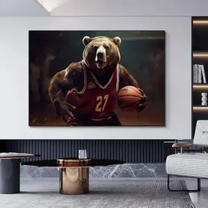 Canvas Print Of A Bear Posing As A Basketball Player Canvas Wall Art Of The Bear