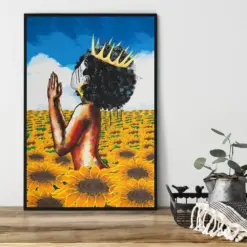 Canvas Prints Afro Queen With Sunflower Gifts Vintage Home Wall Decor Canvas