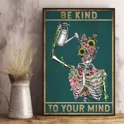 Canvas Prints Be Kind To Your Mind Skull Flower Gifts Vintage Home Wall Decor Canvas