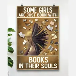 Canvas Prints Book Lover - Born With Books In Their Souls Birthday Gift Vintage Home Wall Decor Canvas