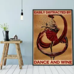 Canvas Prints Easily Distracted By Dance And Wine Gift Vintage Home Wall Decor Canvas