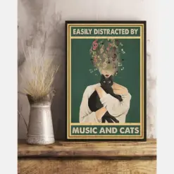 Canvas Prints Easily Distracted By Music And Cats Birthday Gift Vintage Home Wall Decor Canvas