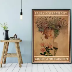 Canvas Prints Easily Distracted By Music And Garden Gift Vintage Home Wall Decor Canvas