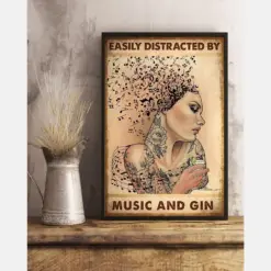 Canvas Prints Easily Distracted By Music And Gin Wall Art Gifts Vintage Home Wall Decor Canvas