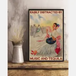 Canvas Prints Easily Distracted By Music And Tequila Birthday Gift Vintage Home Wall Decor Canvas