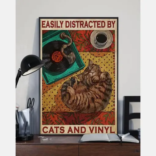 Canvas Prints Gift For Cat Lovers Easily Distracted By Cat And Vinyl Birthday Gift Vintage Home Wall Decor Canvas