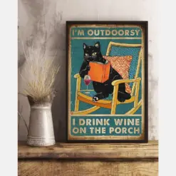 Canvas Prints Gift For Cat Lovers I'M Outdoorsy I Drink Wine On The Porch Birthday Gift Vintage Home Wall Decor Canvas