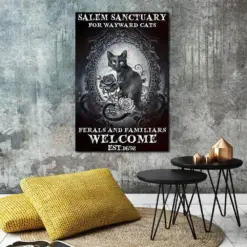 Canvas Prints Gift For Cat Lovers Salem Sanctuary For Wayward Cats Ferals And Familiars Welcome Gift Vintage Home Wall Decor Canvas