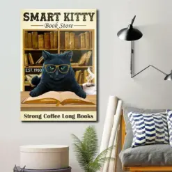 Canvas Prints Gift For Cat Lovers Smart Kitty Book Store Christmas Gift Vintage Home Wall Decor Canvas - Mostsuit