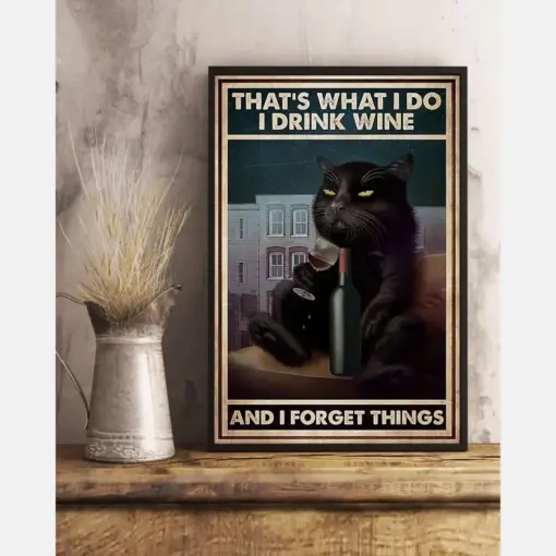 Canvas Prints Gift For Cat Lovers That'S What I Do I Drink Wine Birthday Gift Vintage Home Wall Decor Canvas