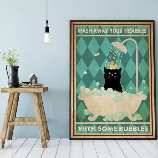 Canvas Prints Gift For Cat Lovers Wash Away Your Troubles With Some Bubbles Gift Vintage Home Wall Decor Canvas