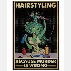 Canvas Prints Hairdresser Because Murder Is Wrong Birthday Gift Vintage Home Wall Decor Canvas