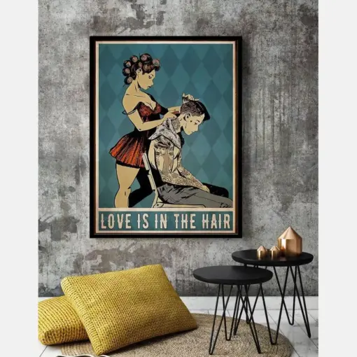 Canvas Prints Hairdresser Love Is In The Hair Gifts Vintage Home Wall Decor Canvas