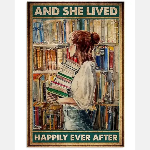 Canvas Prints Librarian And She Lived Happily Ever After Birthday Gift Vintage Home Wall Decor Canvas