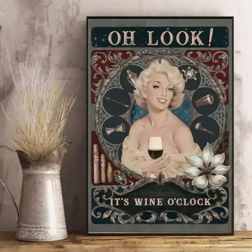 Canvas Prints Oh Look It'S Wine O'Clock Gifts Vintage Home Wall Decor Canvas