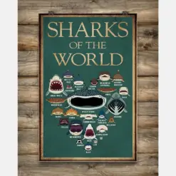 Canvas Prints Sharks Of The World Birthday Gift Vintage Home Wall Decor Canvas