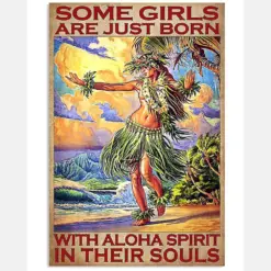 Canvas Prints Some Girls Are Just Born With Aloha Spirit Birthday Gift Vintage Home Wall Decor Canvas