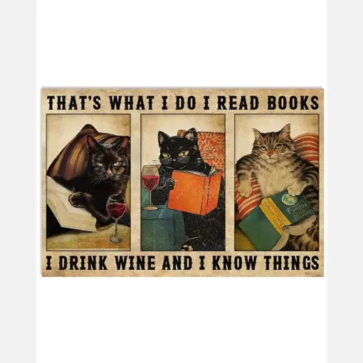 Cat Book Wine Loves Canvas Prints That'S What I Do And I Know Things Vintage Wall Art Gifts Vintage Home Wall Decor Canvas