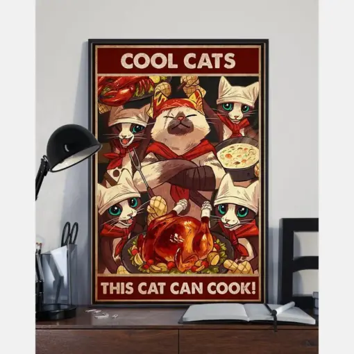 Cat Cooking Poster Cool Cats This Cat Can Cook Vintage Room Home Decor Wall Art Gifts Idea