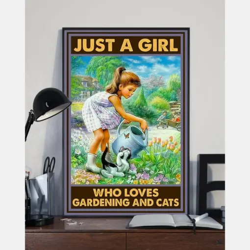 Cat Garden Poster Just A Girl Who Loves Gardening And Cats Vintage Room Home Decor Wall Art Gifts Idea