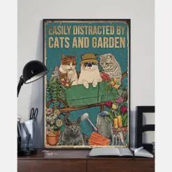 Cat Gardening Poster Easily Distracted By Cats And Garden Vintage Room Home Decor Wall Art Gifts Idea