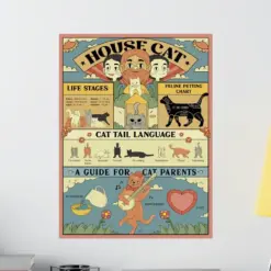 Cat Knowledge Poster Retro Funny Cat Wall Art Cute Kitten Illustration Print Is Boho Decor Cat Lovers Gift For Cat Mom And Cat Dad