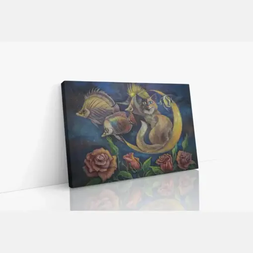 Cat On The Moon Canvas Wall Art Space Art Animal Art Nature Art Canvas Art Print