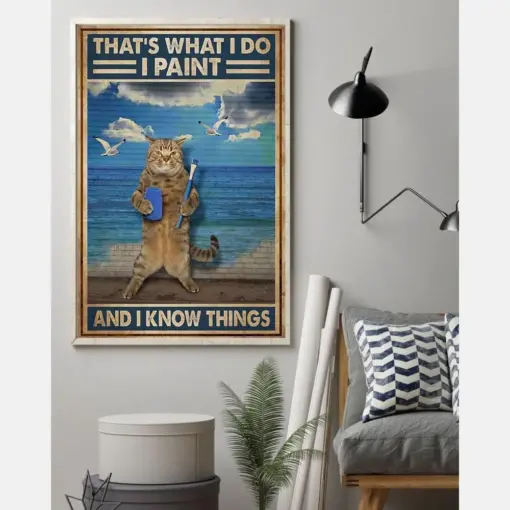 Cat Painting Loves Poster That'S What I Do I Paint Artist Painter Vintage Room Home Decor Wall Art Gifts Idea